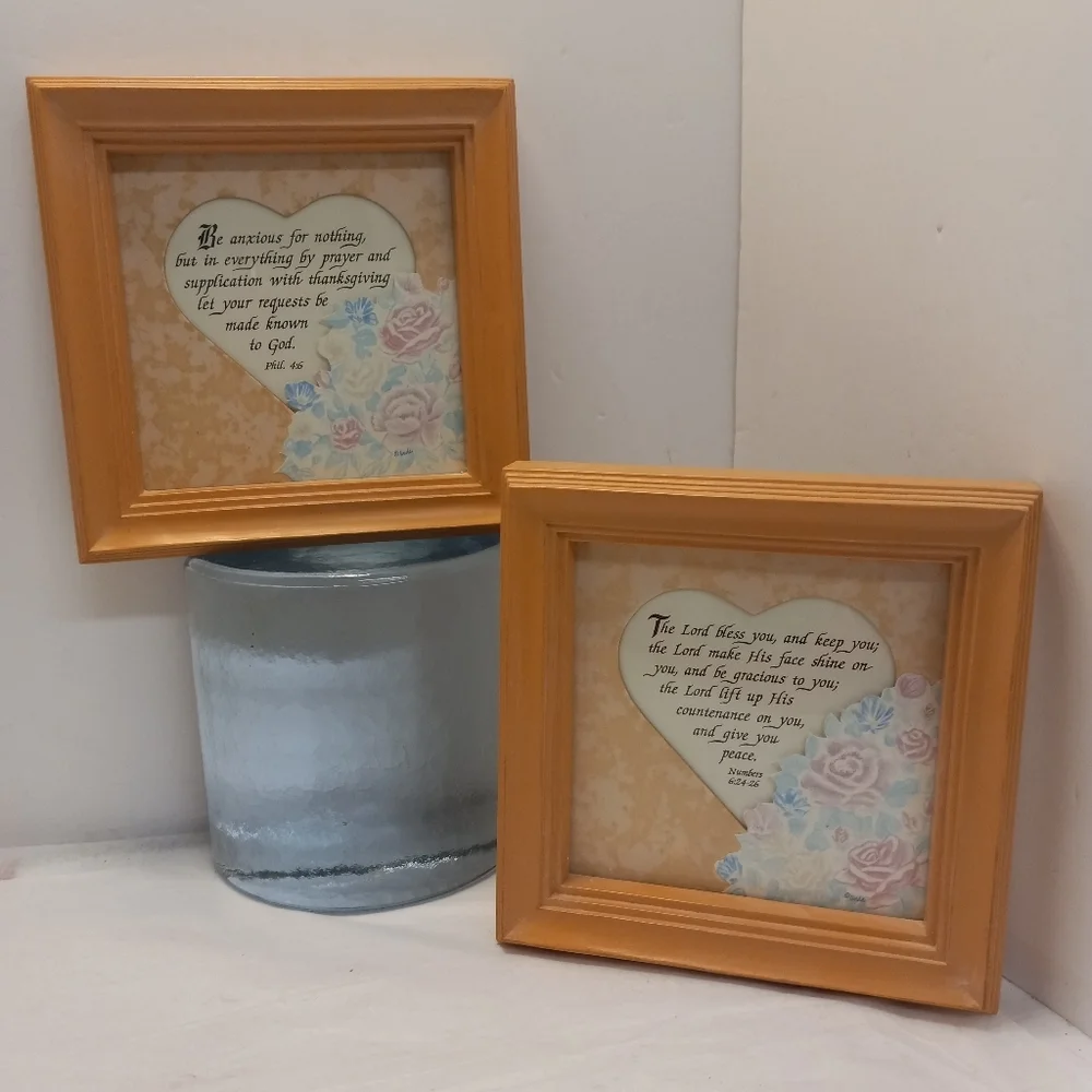 HOME Interiors Comforting Framed Matted Scriptures in Heart Shape Art W/Flowers